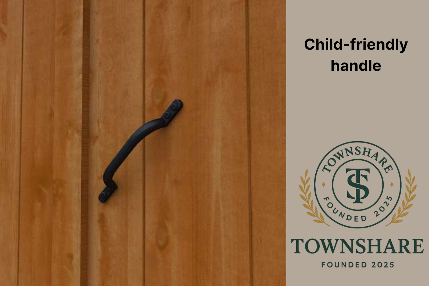 Townshare wooden door with black handle on beige background
