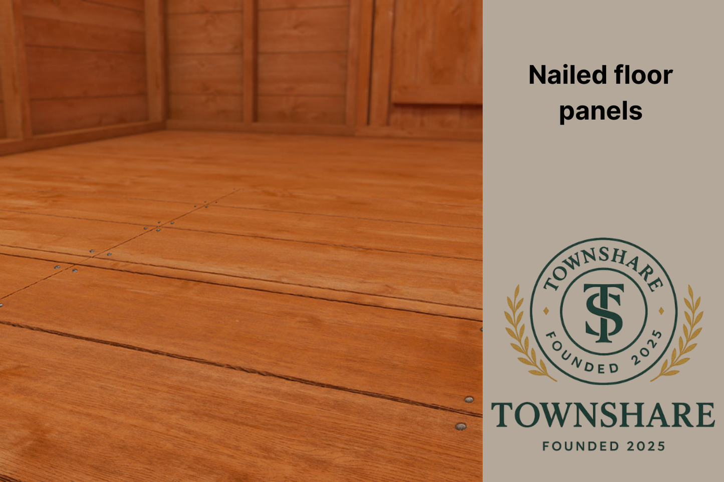 Wooden floor panels with Townshare logo and text on a beige background