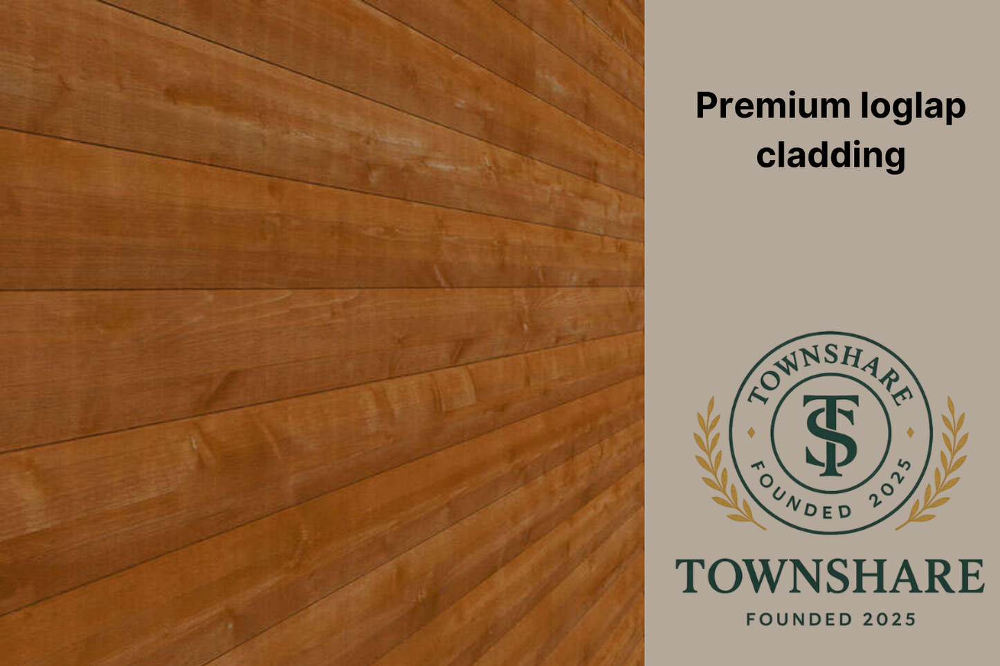Wooden cladding with Townshare logo and text on a beige background