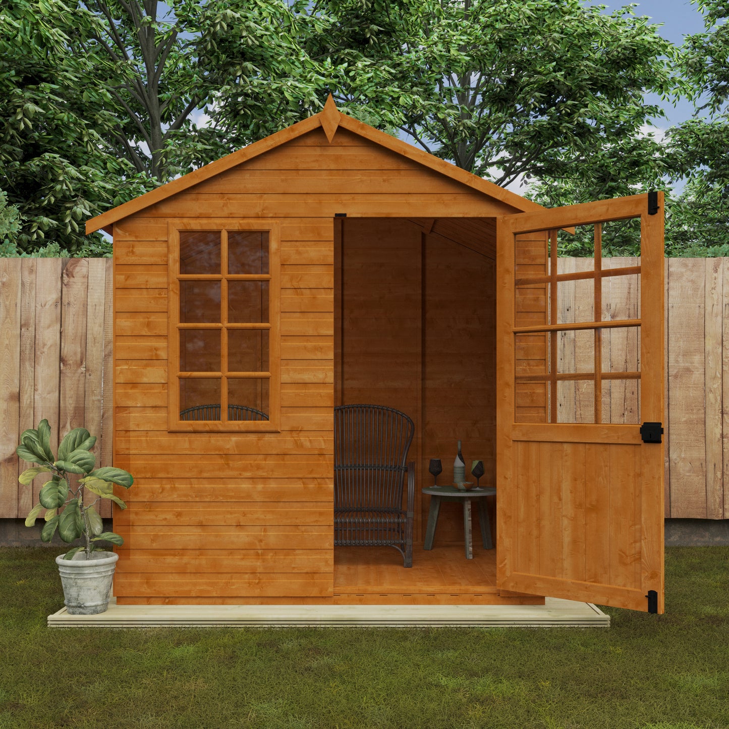 Summer Breeze wooden garden room with half-glazed Georgian door, opening window