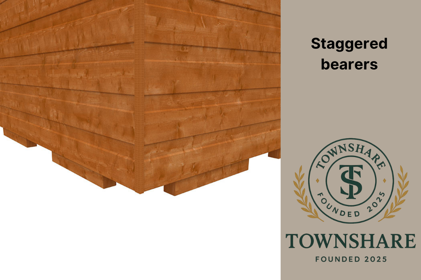 Pet house with staggered bearers design and Townshare logo on a beige background