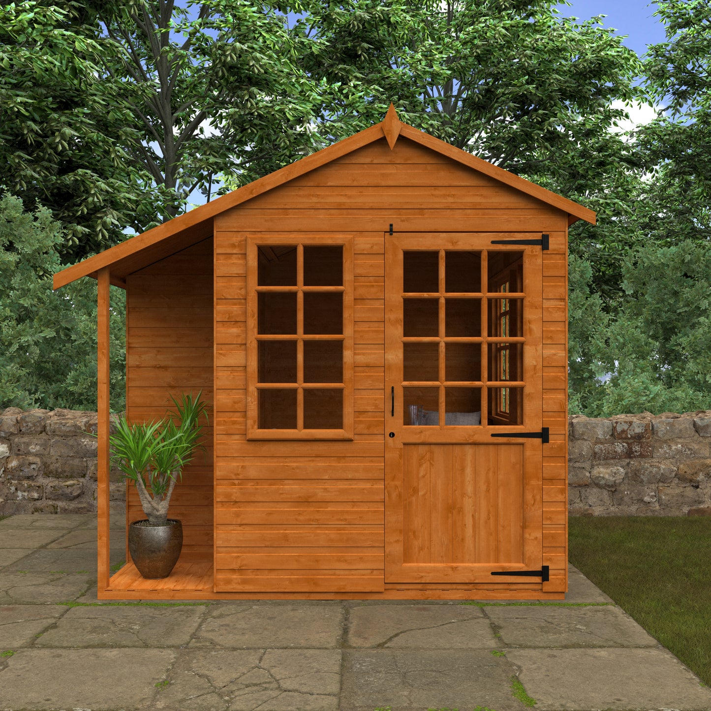 Garden Duo wooden garden building with Georgian-style glass doors and windows in garden setting