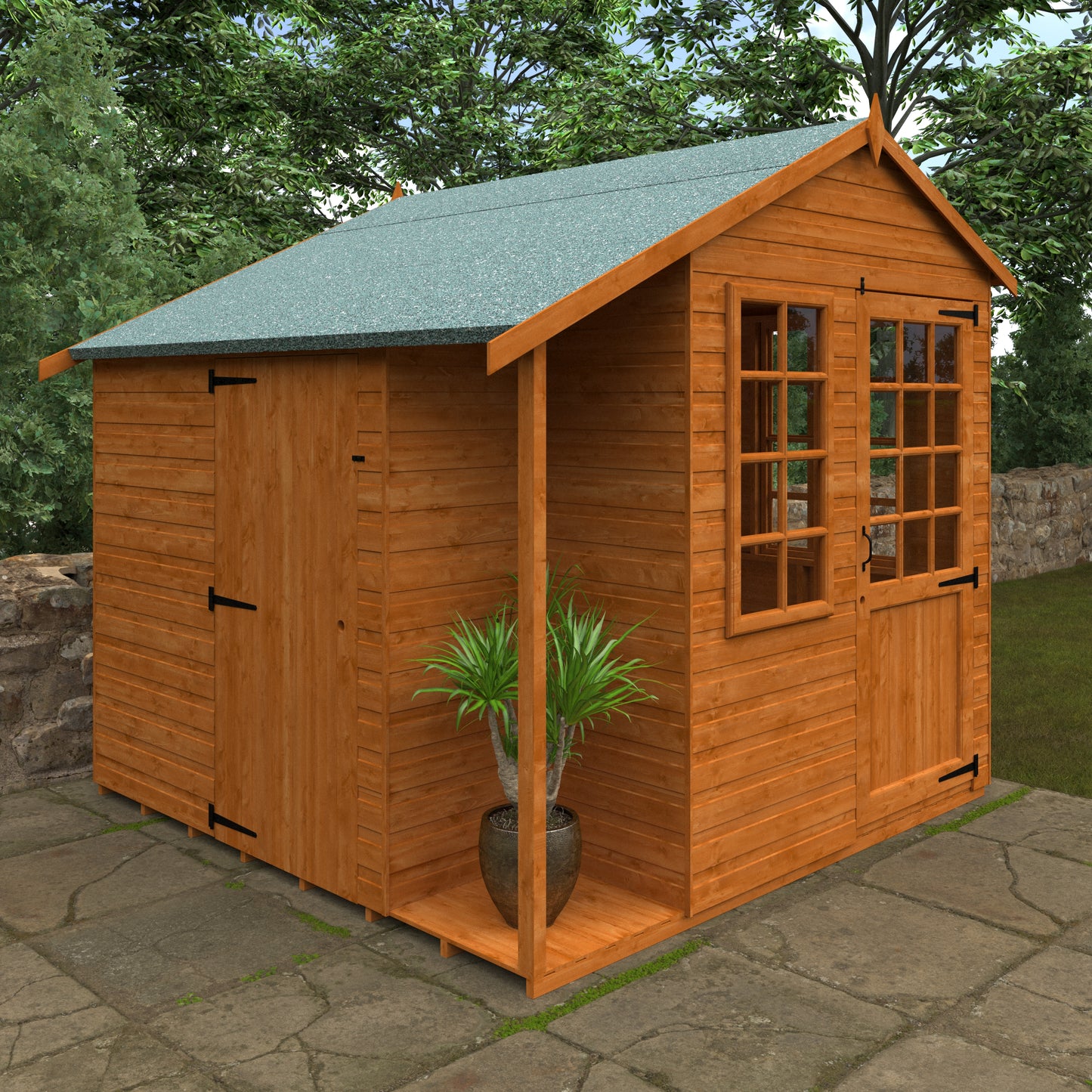 Garden Duo wooden garden building with Georgian-style glass doors and windows in garden setting