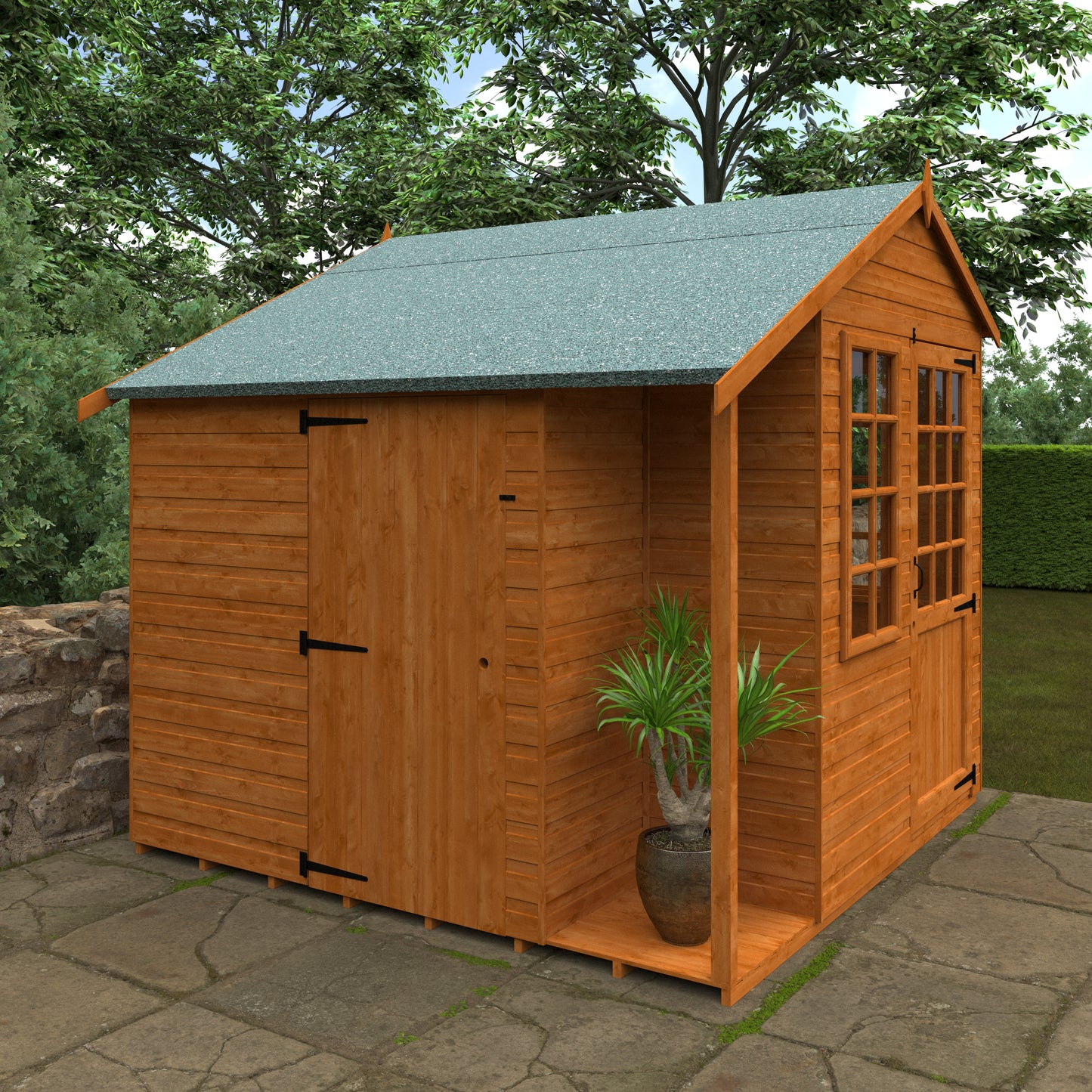 Garden Duo wooden garden building with Georgian-style glass doors and windows in garden setting