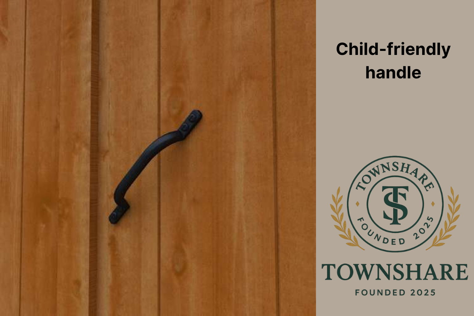 Townshare wooden door with black handle on beige background