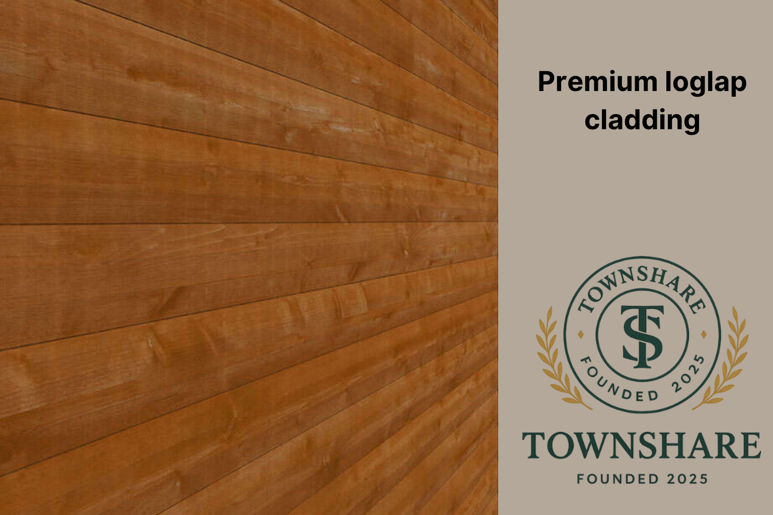Wooden cladding with Townshare logo and text on a beige background