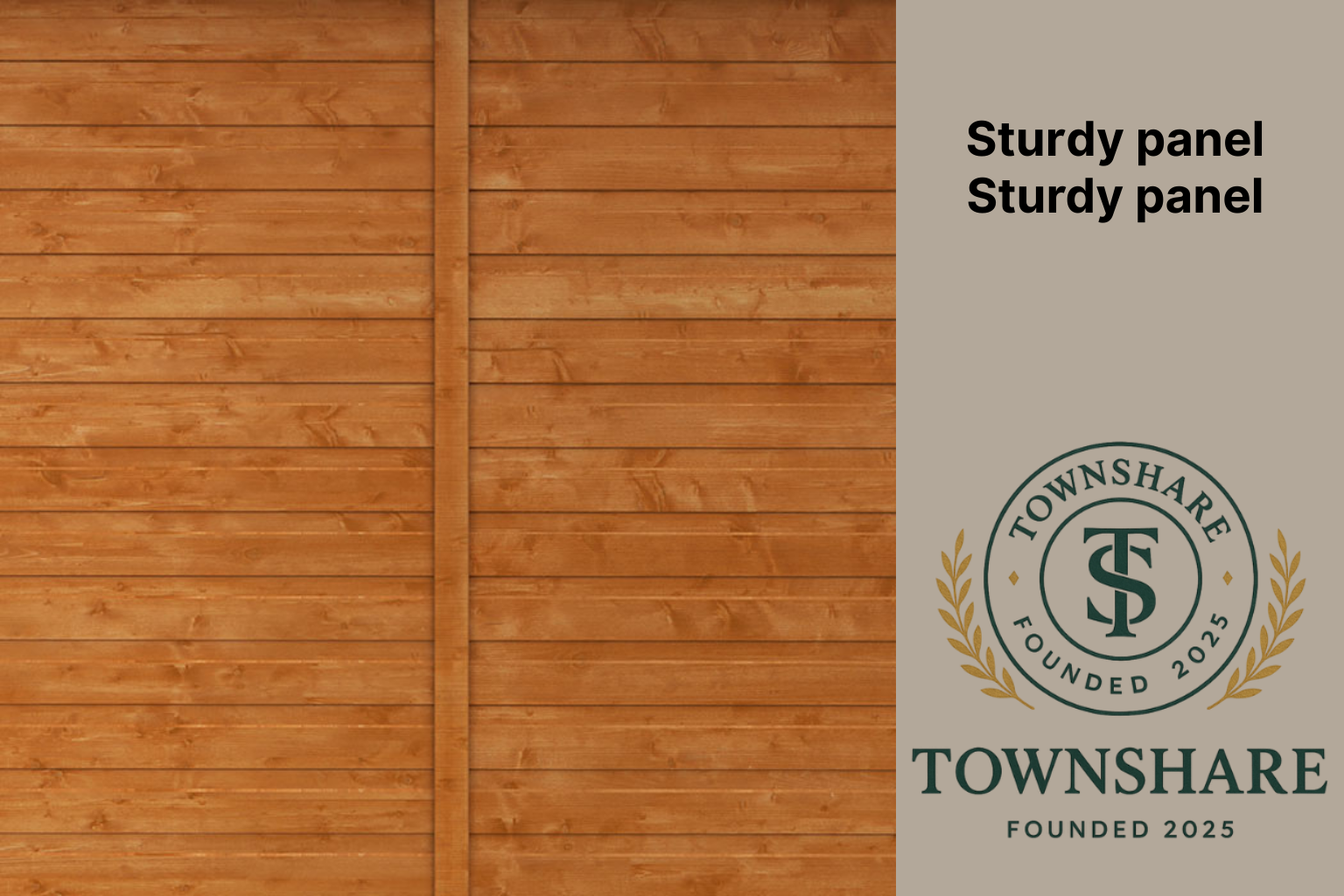 Wooden panel with Townshare logo and text on a beige background